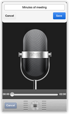 Zoho CRM voice note record for the iPhone device.