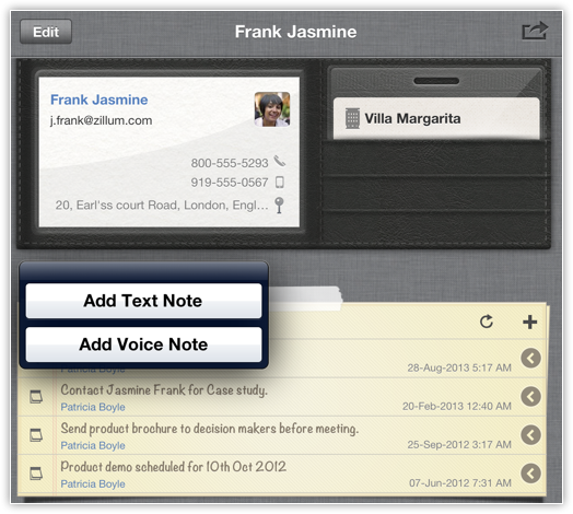 Zoho CRM voice notes