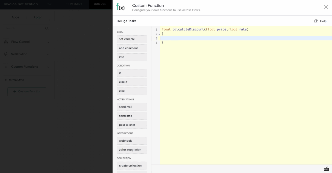 Zoho Flow allows you to fine tune workflow with additional coding