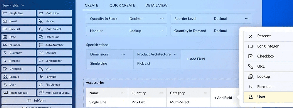 Extensive custom fields in Zoho CRM