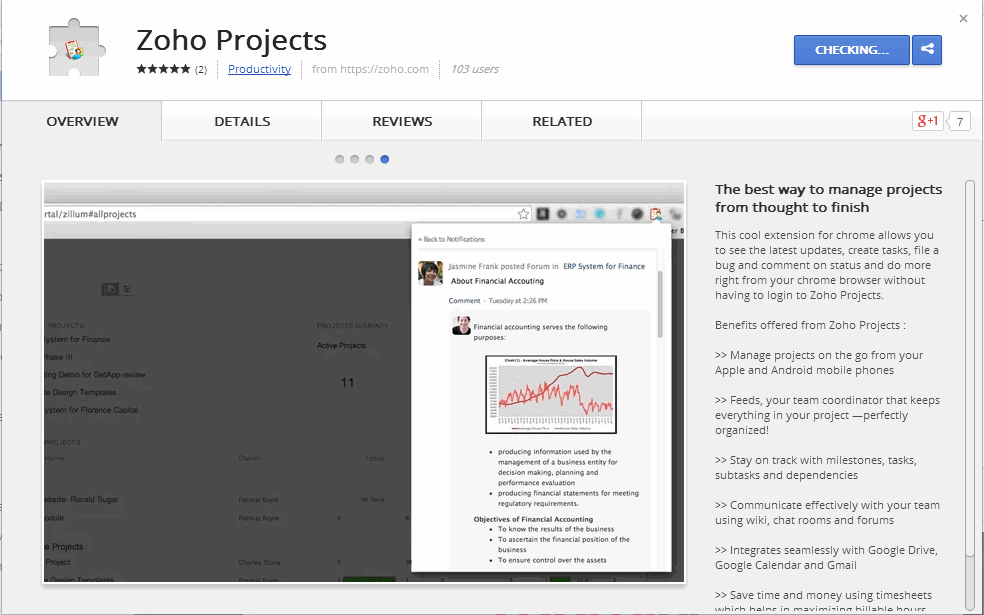 Zoho Projects Google Chrome extension