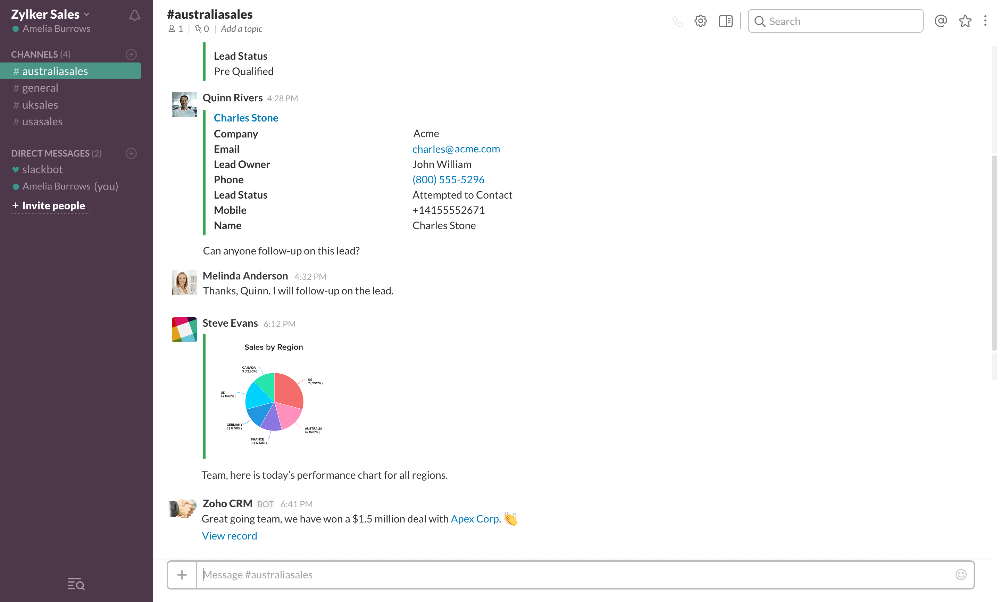 Slack integration to Zoho CRM