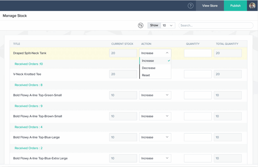 Inbuilt stock management functions in Zoho Commerce