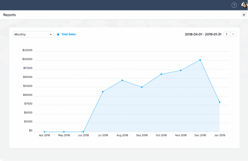 Zoho Commerce provides extensive sales reporting functionality