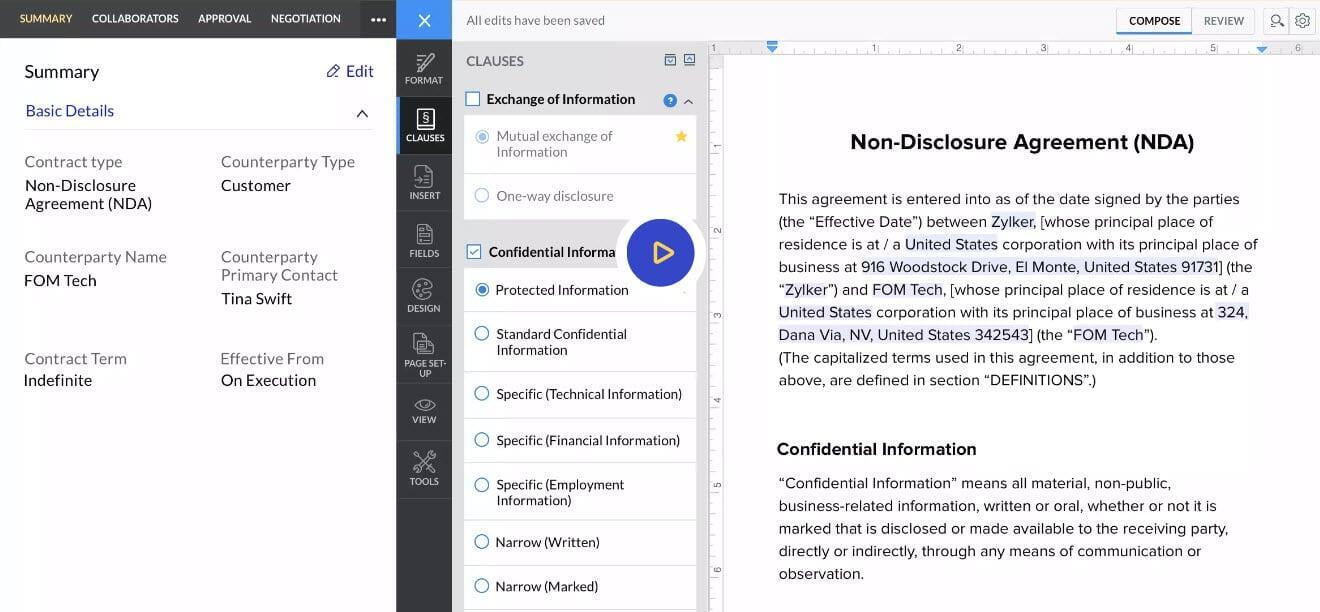 Adjust contract clauses using Zoho Contracts