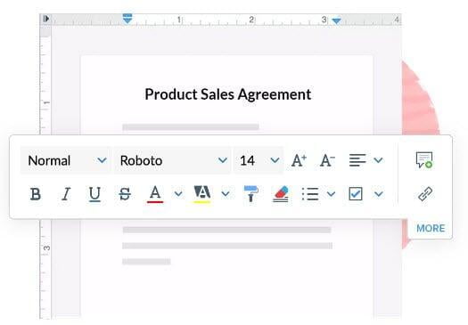Edit contracts using powerful in-built word processing functions in Zoho Contracts contract management software