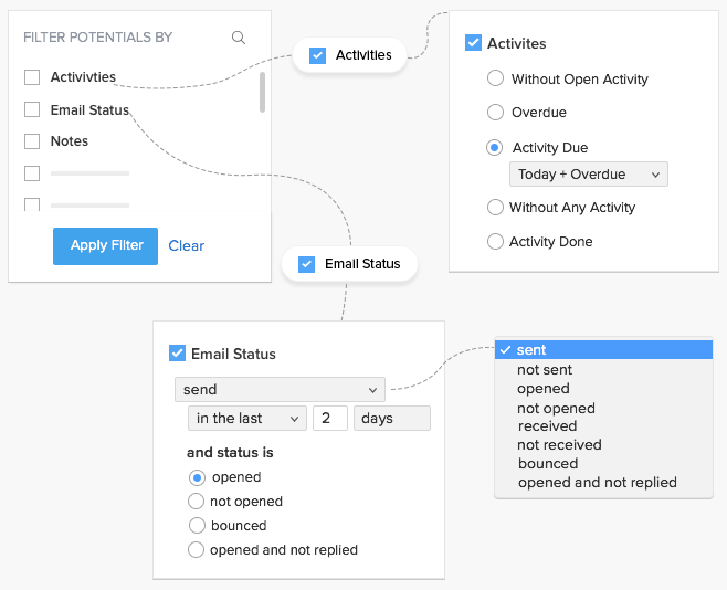 New UI for Zoho CRM has searchable criteria to help find data quickly