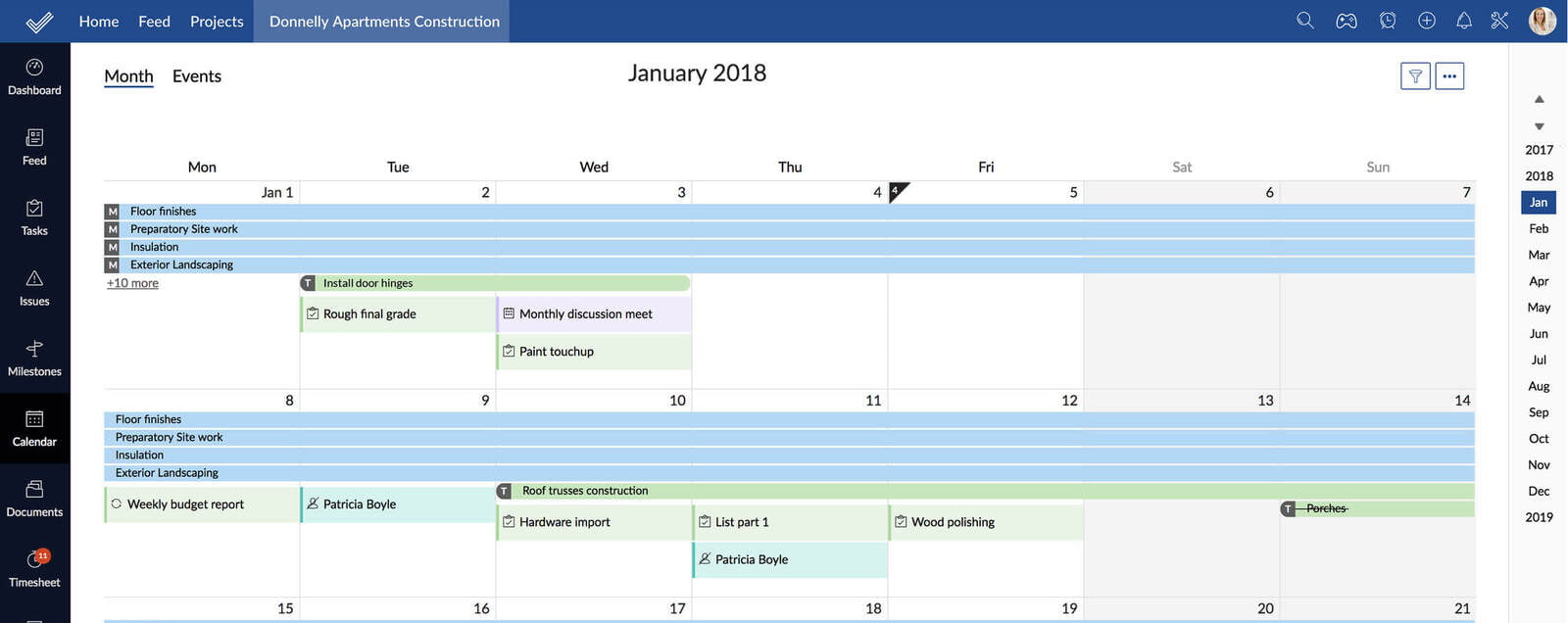 Zoho Projects jas a fully shared calendar layout