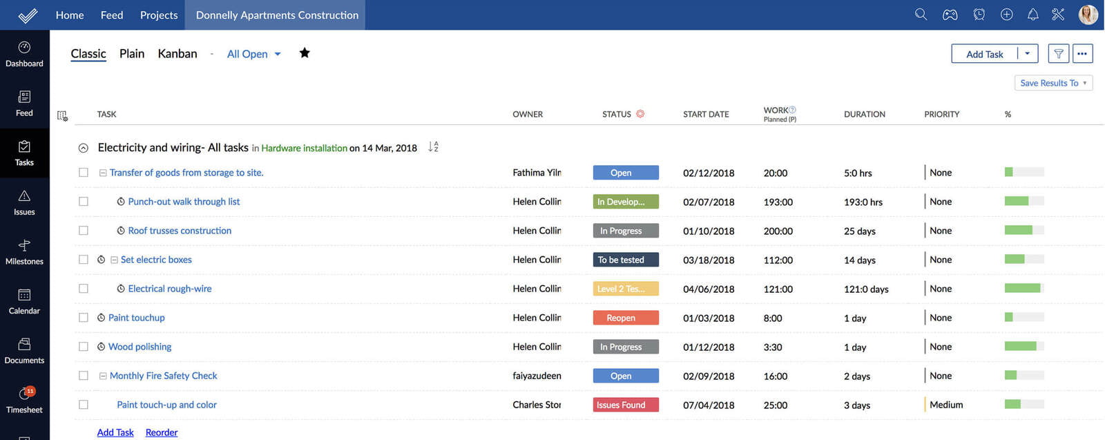 Zoho Projects task tracking