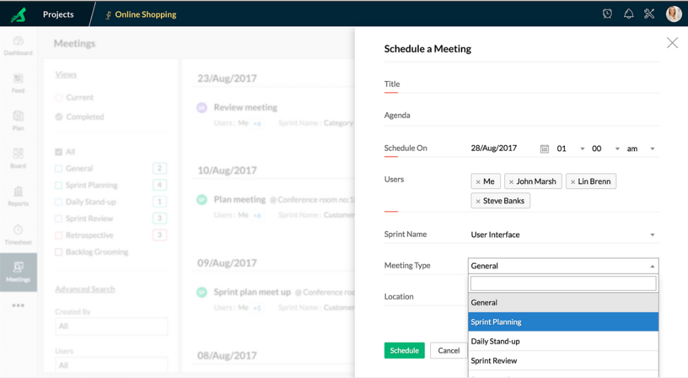 Manage sprint meetings in Zoho Sprints