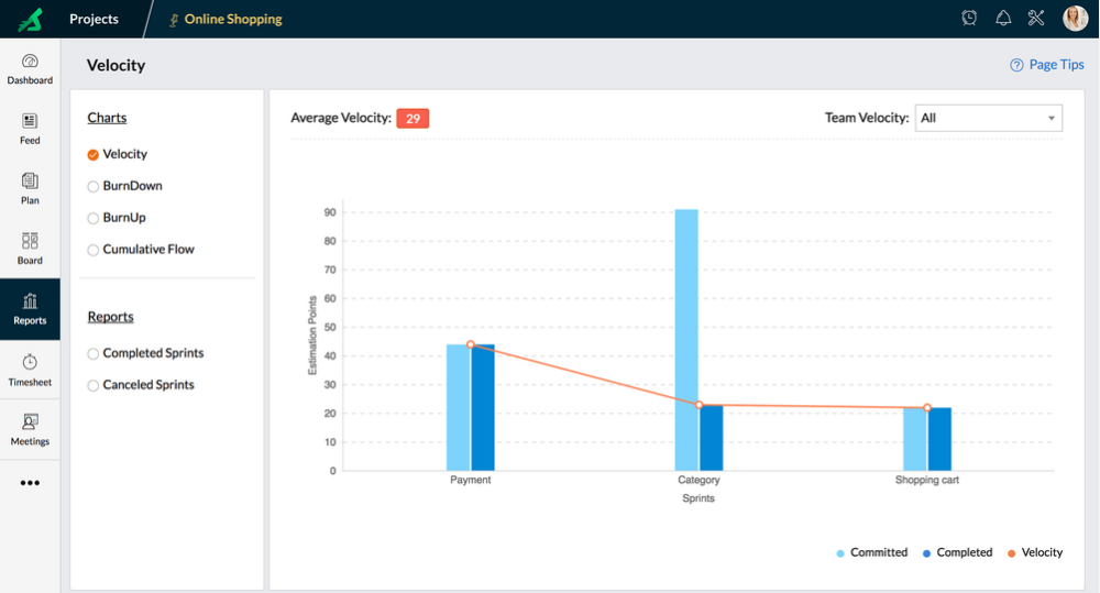 Reporting using Zoho Sprints agile project management software