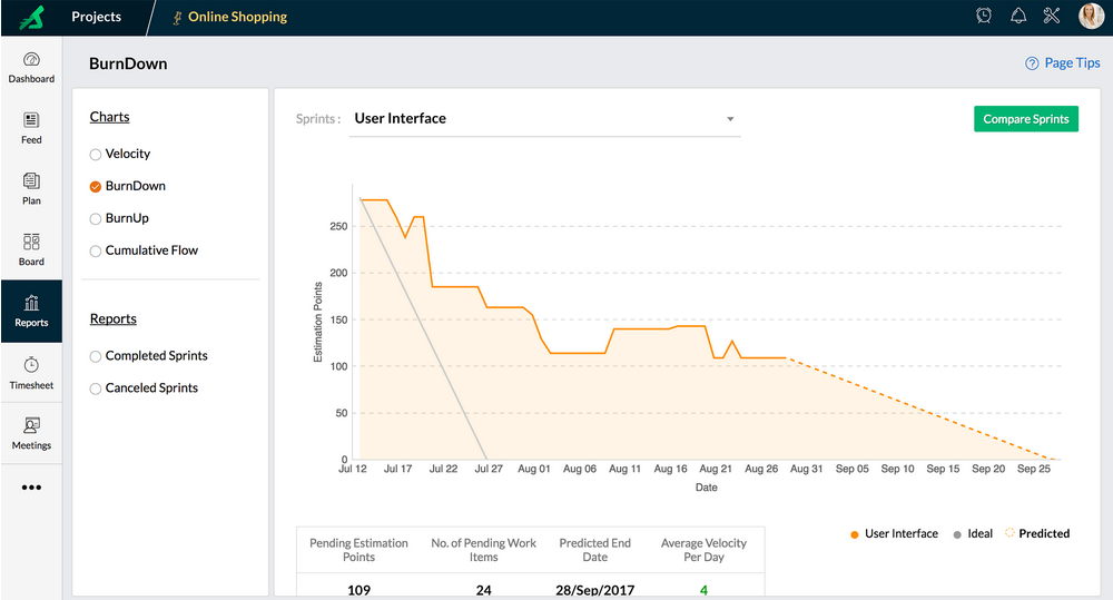 Reporting using Zoho Sprints agile project management software