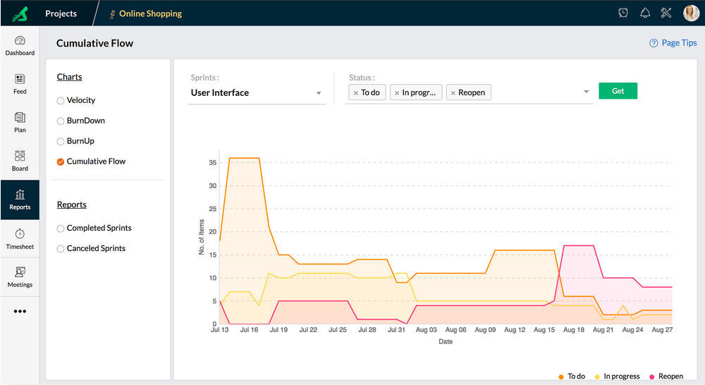 Reporting using Zoho Sprints agile project management software