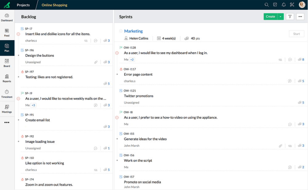 Zoho Sprints - agile project management software