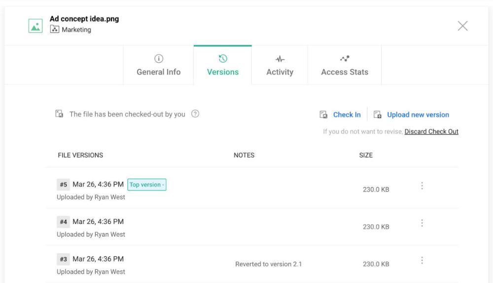 Zoho Workdrive version tracking